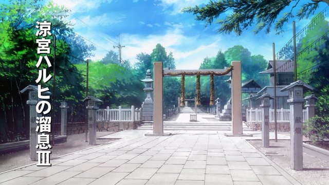 Haruhi shooting pigeons at shrine
